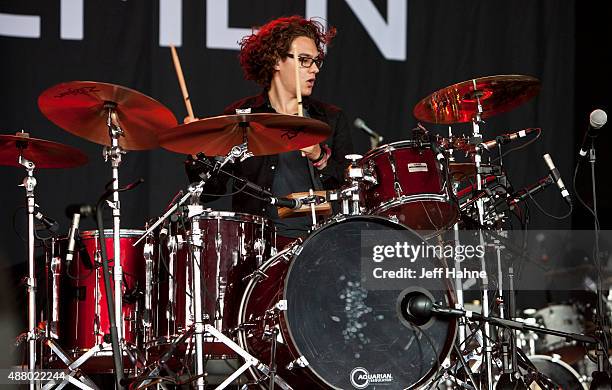 Drummer Bob Hall of Catfish and the Bottlemen performs during the 1065 The End Weenie Roast at PNC Music Pavilion on September 12, 2015 in Charlotte,...