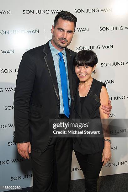 Personality Rocco Leo Gaglioti and designer Son Jung Wan attends the Son Jung Wan fashion show during Spring 2016 New York Fashion Week at The Dock,...