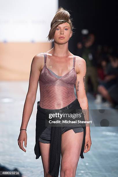 Model Ireland Baldwin rehearses for the Son Jung Wan fashion show during Spring 2016 New York Fashion Week at The Dock, Skylight at Moynihan Station...