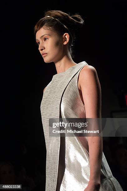 Model Mick Szal walks the runway during the Son Jung Wan fashion show during Spring 2016 New York Fashion Week at The Dock, Skylight at Moynihan...