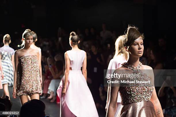 Model Ireland Baldwin walks the runway during the Son Jung Wan fashion show during Spring 2016 New York Fashion Week at The Dock, Skylight at...