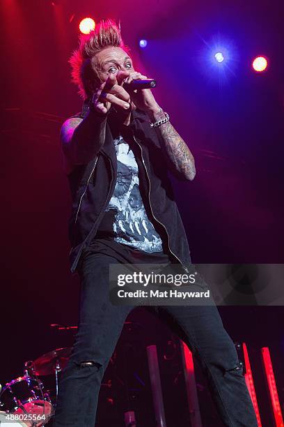 Jacoby Shaddix of Papa Roach performs on stage at Xfinity Arena on September 12, 2015 in Everett, Washington.