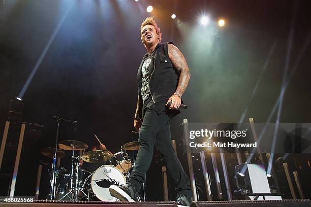 Jacoby Shaddix of Papa Roach performs on stage at Xfinity Arena on September 12, 2015 in Everett, Washington.