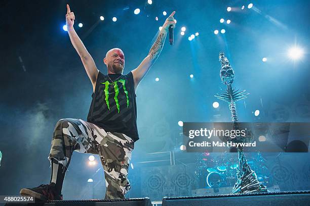 Ivan Moody of Five Finger Death Punch performs on stage at Xfinity Arena on September 12, 2015 in Everett, Washington.