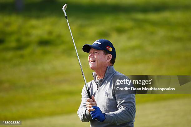 Tom Watson of USA hits his second shot on the 10th hole during the KLM Open Final Round held at Kennemer G & CC on September 13, 2015 in Zandvoort,...