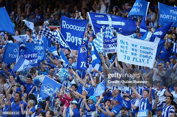 Kangaroos fans show their support during the First AFL Elimination Final match between the Richmond Tigers and the North Melbourne Kangaroos at...