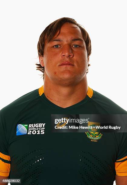 Coenie Oosthuizen of South Africa poses for a portrait during the South Africa Rugby World Cup 2015 squad photo call at the Grand Hotel on September...