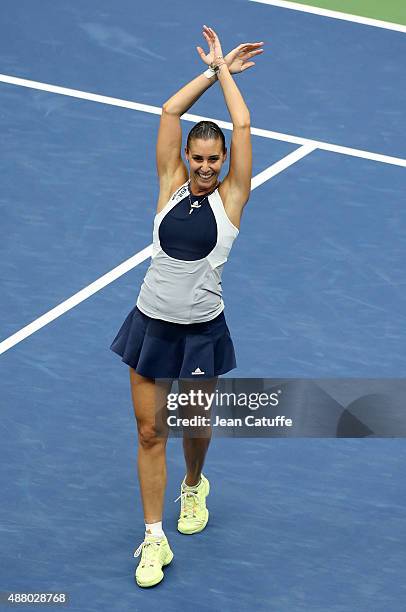 Flavia Pennetta of Italy celebrates after defeating Roberta Vinci of Italy during their Women's Singles Final match on day thirteen of the 2015 US...