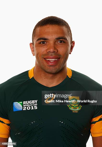 Bryan Habana of South Africa poses for a portrait during the South Africa Rugby World Cup 2015 squad photo call at the Grand Hotel on September 13,...