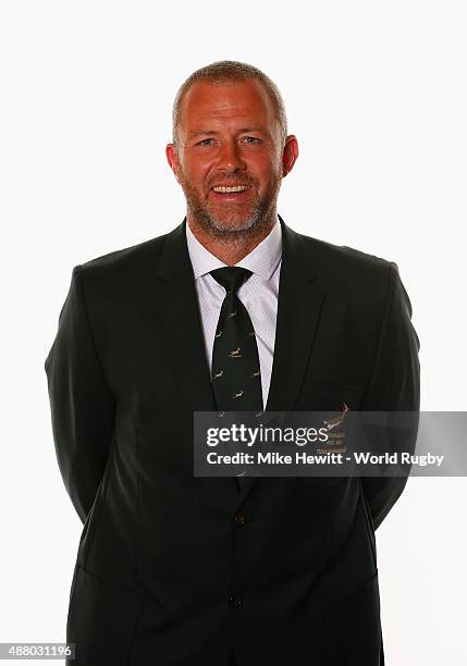 Richie Gray, Specialist Coach of South Africa poses for a portrait during the South Africa Rugby World Cup 2015 squad photo call at the Grand Hotel...