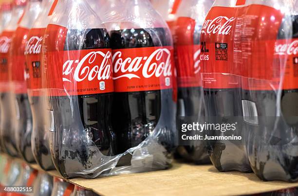 plastic bottles of coca cola - diet coke stock pictures, royalty-free photos & images