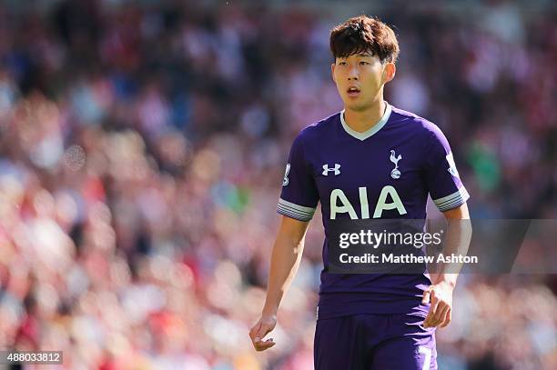 Son Heung-Min of Tottenham Hotspur looks on during the Barclays Premier League match between Sunderland and Tottenham Hotspur at the Stadium of Light...