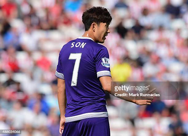Son Heung-Min of Tottenham Hotspur looks on during the Barclays Premier League match between Sunderland and Tottenham Hotspur at the Stadium of Light...