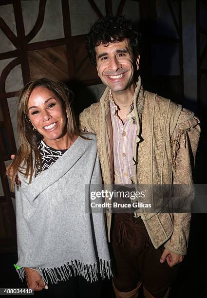 Melissa Rivers and John Ciriani pose backstage at the hit musical "Something Rotten" on Broadway at The St. James Theater on September 12, 2015 in...
