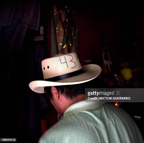 Clemente Rodriguez, father of Christian Alfonso Rodriguez Telumbre, one of the 43 missing students, depicts the number "43" on his everyday hat at...