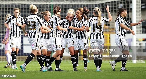 Notts County Ladies FC celebrate after Alex Greenwood scores a dramatic goal during the FA WSL Continental Tyres Cup Quarter Final between Notts...