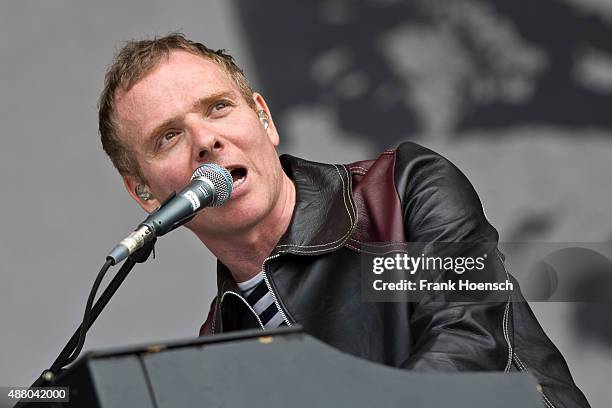 Stuart Murdoch of Belle & Sebastian performs live on stage during the second day of the Lollapalooza Berlin music festival at Tempelhof Airport on...