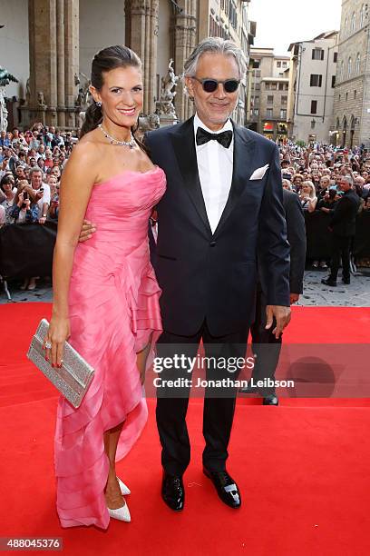 Andrea Bocelli and his wife Veronica attend the Celebrity Fight Night gala at Palazzo Vecchio during 2015 Celebrity Fight Night Italy benefiting the...