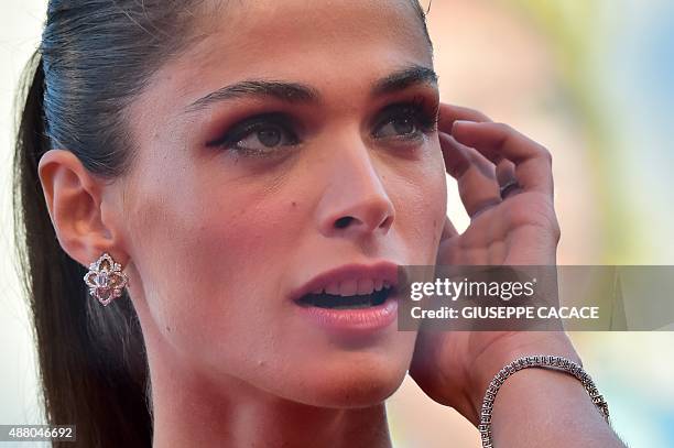 Actress Elisa Sednaoui arrives for the awards ceremony on the closing day of the 72nd Venice Film Festival on September 12, 2015 at Venice Lido. AFP...