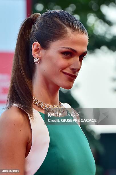 Actress Elisa Sednaoui arrives for the awards ceremony on the closing day of the 72nd Venice Film Festival on September 12, 2015 at Venice Lido. AFP...