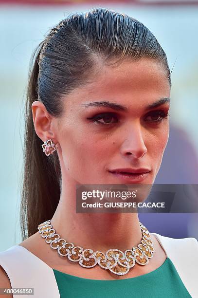 Actress Elisa Sednaoui arrives for the awards ceremony on the closing day of the 72nd Venice Film Festival on September 12, 2015 at Venice Lido. AFP...