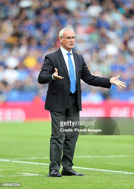 An animated Claudio Ranieri of Leicester City during the Barclays Premier League match between Leicester City and Aston Villa at the King Power...