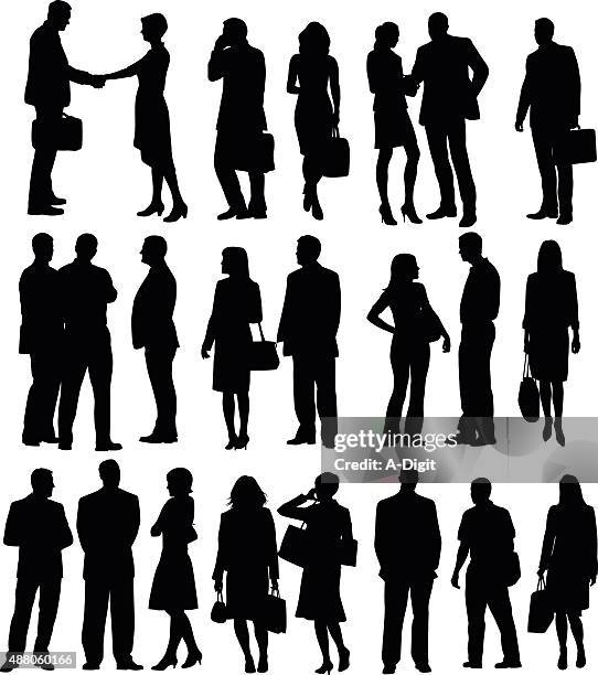 bildbanksillustrationer, clip art samt tecknat material och ikoner med business people silhouette collection - businesswoman standing facing forward