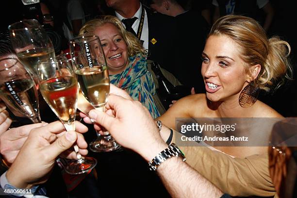 Aneta Sablik celebrates after winning the final of 'Deutschland sucht den Superstar' show at Coloneum on May 3, 2014 in Cologne, Germany.