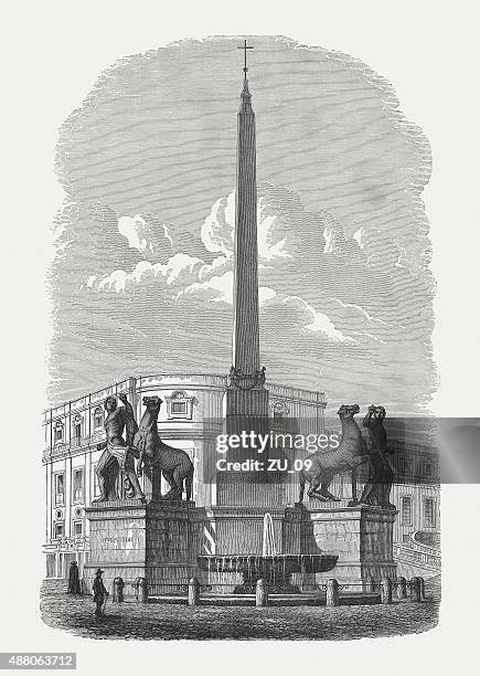 illustrations, cliparts, dessins animés et icônes de fontaine de castor et pollux à rome, publié en 1878 - quirinale