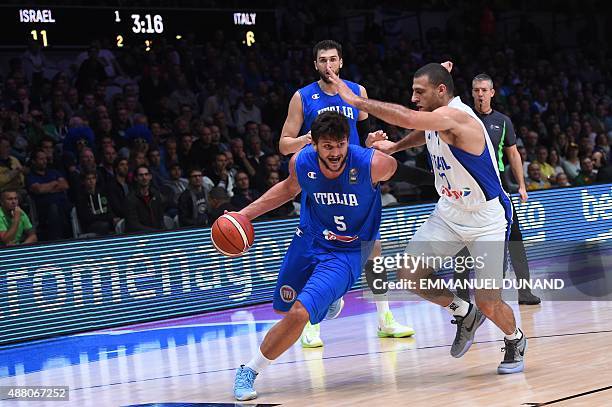 Italy's small forward Alessandro Gentile dribbles during the round of 16 basketball match between Israel and Italy at the EuroBasket 2015 in Lille,...