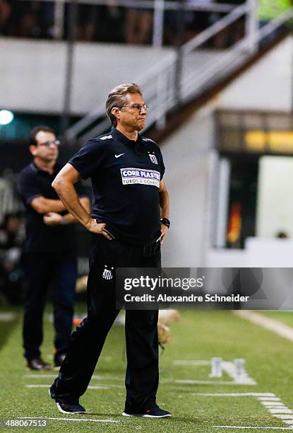 Oswaldo de Oliveira, coach of Santos in action during the match between Santos and Gremio for the Brazilian Series A 2014 at Vila Belmiro stadium on...