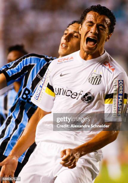 Leandro Damiao of Santos in action during the match between Santos and Gremio for the Brazilian Series A 2014 at Vila Belmiro stadium on May 3, 2014...