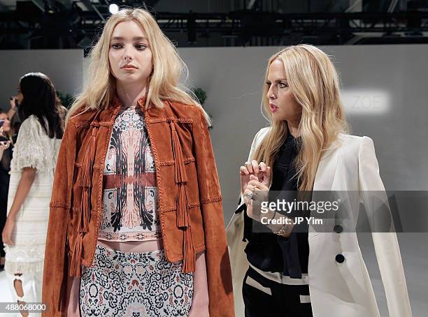 Designer Rachel Zoe prepares models at the Rachel Zoe Spring 2016 presentation during New York Fashion Week: The Shows at The Space, Skylight at...