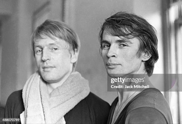 Rudolf Nureyev and Erik Bruhn practice together at American Ballet Theatre rehearsal space, January 20, 1965.