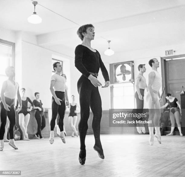 Rudolf Nureyev taking American Ballet Theatre class on January 24, 1962.