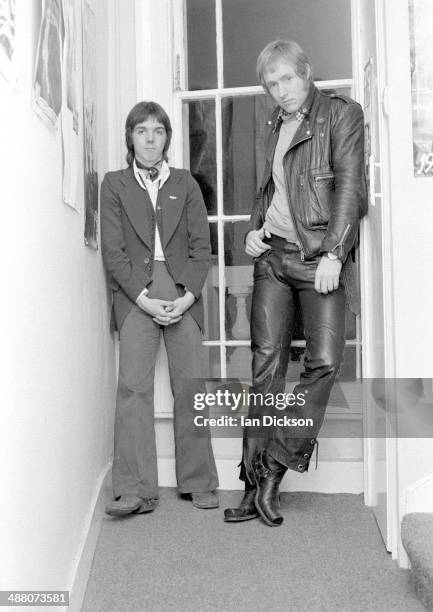 Jimmy McCulloch and Geoff Britton of Wings, during an interview in London, 1974.