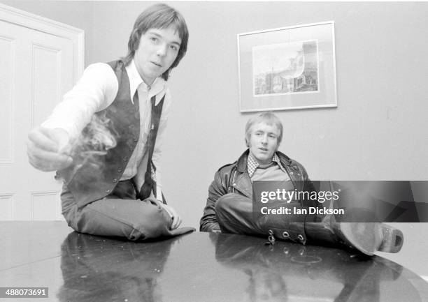 Jimmy McCulloch and Geoff Britton of Wings, during an interview in London, 1974.