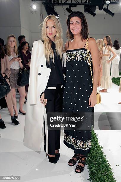 Rachel Zoe and Giovanna Battaglia pose on the runway at Rachel Zoe Spring 2016 during New York Fashion Week: The Shows at The Space, Skylight at...