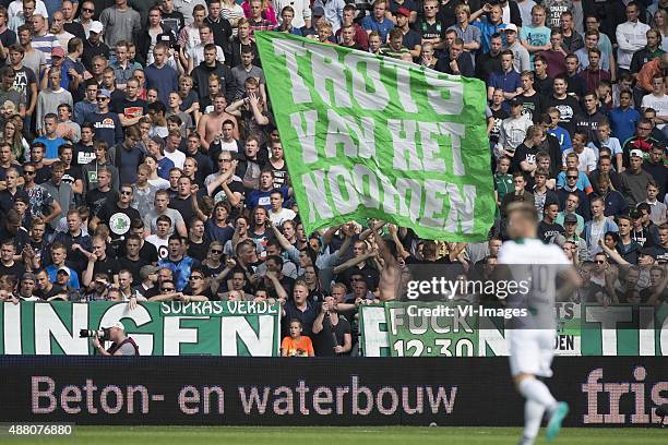 Heerenveen, trots op het noorden, spandoek, sfeeractie during the Dutch Eredivisie match between FC Groningen and sc Heerenveen at Euroborg on...