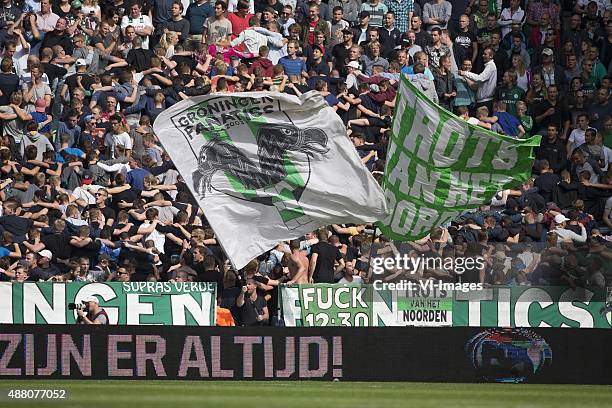 Heerenveen, publiek, sfeer, spandoek, vlag during the Dutch Eredivisie match between FC Groningen and sc Heerenveen at Euroborg on September 12, 2015...