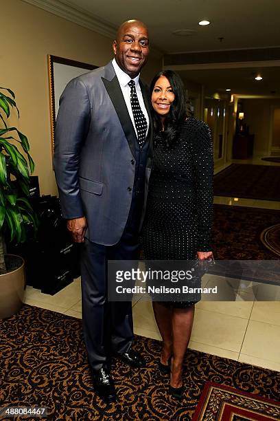 Earvin "Magic Johnson" and his wife Cookie Johnson attend the 2014 Steve & Marjorie Harvey Foundation Gala presented by Coca-Cola VIP Reception at...