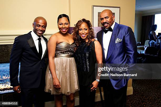 Renee, Marjorie Harvey, and Steve Harvey attend the 2014 Steve & Marjorie Harvey Foundation Gala presented by Coca-Cola VIP Reception at the Hilton...