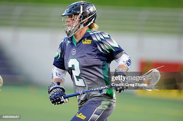 Brendan Mundorf of the Chesapeake Bayhawks handles the ball in the first quarter against the New York Lizards at Navy-Marine Corps Memorial Stadium...