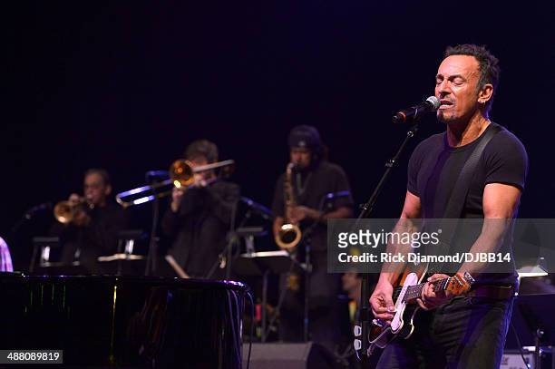 Bruce Springsteen rehearses for The Musical Mojo of Dr. John: A Celebration of Mac & His Music at the Saenger Theatre on May 3, 2014 in New Orleans,...