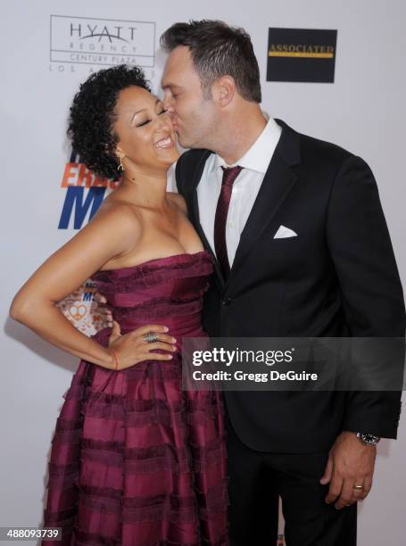 Tamera Mowry-Housley and Adam Housley arrive at the 21st Annual Race To Erase MS Gala at the Hyatt Regency Century Plaza on May 2, 2014 in Century...