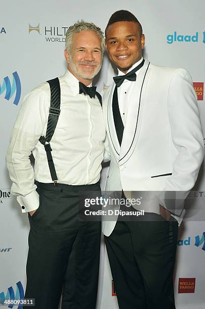 Gerald McCullouch and Derrick Gordon attend the 25th Annual GLAAD Media Awards In New York on May 3, 2014 in New York City.