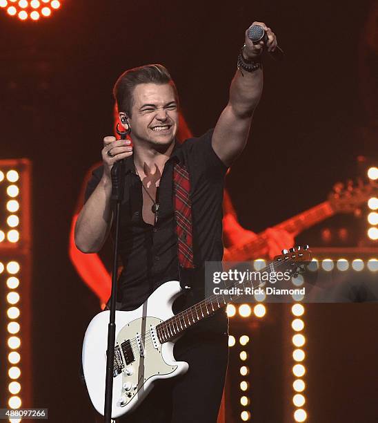 Singer/Songwriter Hunter Hayes performs during the sold out Lady Antebellum Wheels Up 2015 Tour at Bridgestone Arena on September 11, 2015 in...