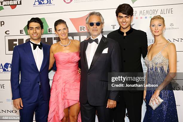 Amos Bocelli, Veronica Bocelli, Andrea Bocelli, Matteo Bocelli and his girlfriend attend the Celebrity Fight Night gala at Palazzo Vecchio during...