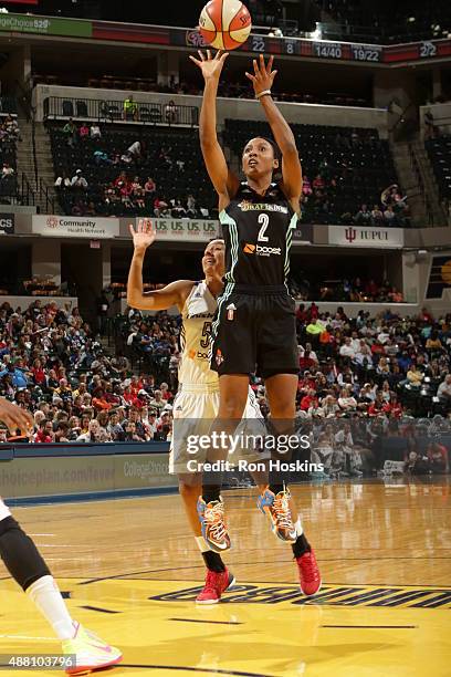 Candice Wiggins of the New York Liberty shoots the ball against the Indiana Fever on September 13, 2015 in Indianapolis, Indiana. NOTE TO USER: User...