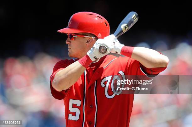 Nate McLouth of the Washington Nationals bats against the San Diego Padres at Nationals Park on April 27, 2014 in Washington, DC.